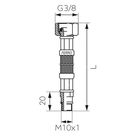 Wąż bateryjny w oplocie stalowym L-35 M10 x 3/8 krótki