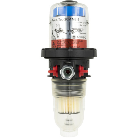 Filtr olejowy AFRISO FloCo-Top-2CM MS-5zintegrowany z odpowietrznikiem fi 3/8''/3/8'' GW x GZ, z wkładem opticlean, maks. przepływ 100 l/h