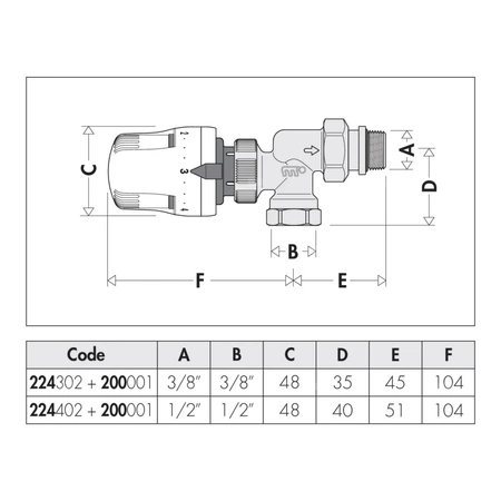 Kątowy zawór grzejnikowy do rur stalowych (i miedzianych z serią 441) 3/8"