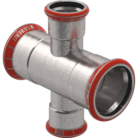 Czwórnik GEBERIT Mapress C-Stahl redukcyjny stal, 54 mm x 28 mm x 54 mm x 28 mm DN 50 x DN 25 x DN 50 x DN 25, mz x mz x mz x mz