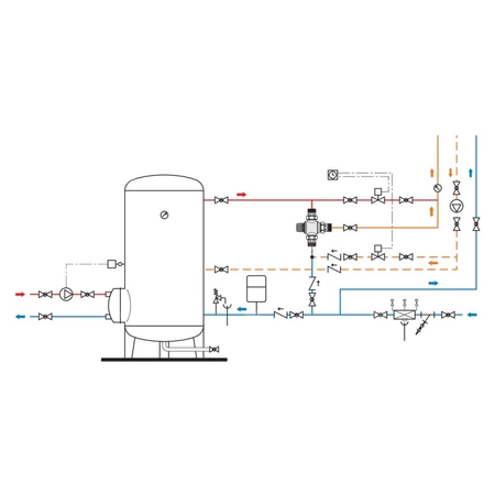 Regulowany termostatyczny zawór mieszający z wymiennym wkładem do systemów scentralizowanych. Z zaworami zwrotnymi 1/2"