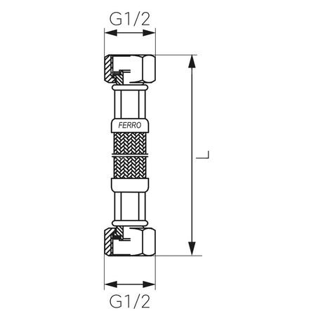 Wąż przyłączeniowy elastyczny FERRO z oplotem (stal), GW x GW, 1/2'' x 1/2'', długość 30 mm, z uszczelką