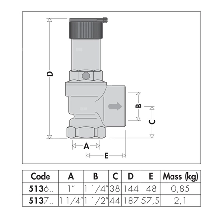 Zawór przelewowy CALEFFI 513 mosiądz 4 bar GW 1'' x 1 1/4''