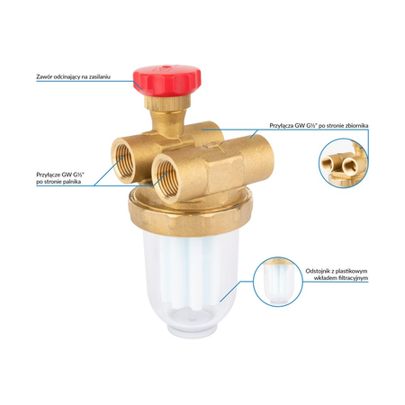 Filtr olejowy AFRISO Z 1/2 - 500 Sidwururowy fi 1/2''/1/2'' GW x GW, z wkładem plastikowym, maks. przepływ 310 l/h