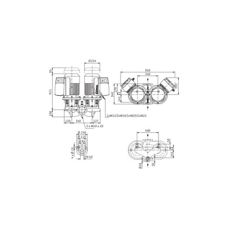 Pompa obiegowa WILO CronoTwin-DL-E 40/170-5,5/2 R1 IE4 typu in-line z silnikiem znormalizowanym 50/60 Hz, moc silnika 5.5kW 10.7 A 2900 obr/min, wlot Kołnierz DN 40