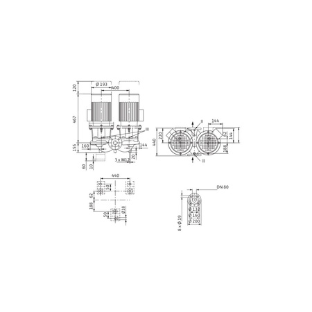 Pompa obiegowa WILO CronoTwin-DL 80/150-1,1/4-IE3 typu in-line z silnikiem znormalizowanym 50 Hz, moc silnika 1.1kW 2.3 A 1450 obr/min, wlot Kołnierz DN 80