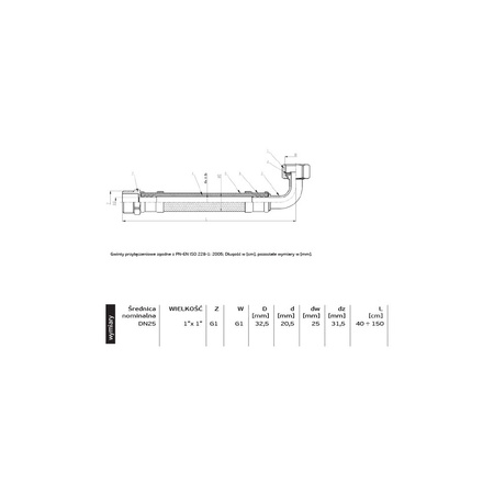 Wąż przyłączeniowy elastyczny PERFEXIM PHA-9156 DN 25, gw x gz, 1'' x 1'', długość 900 mm