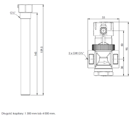 Temperaturowy zawór bezp. ochronny kotła 99st.C. STS- TAS, G3/4"-AFRISO