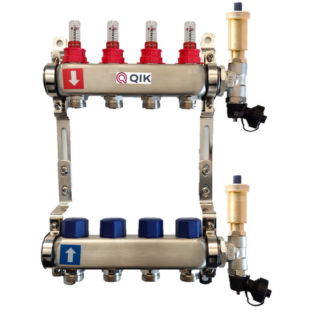 Rozdzielacz do ogrzewania podłogowego QIK STANDARD II 3-obieg. inox GW 1'' x GZ 3/4'' + przepływomierz