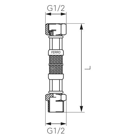 Wąż przyłączeniowy elastyczny FERRO z oplotem (stal), GW x GZ, 1/2'' x 1/2'', długość 20 mm, z uszczelką