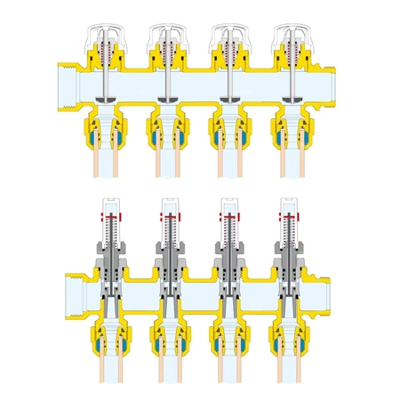 Zespół rozdzielaczy. 1" x 11 wyjść 3/4" GZ