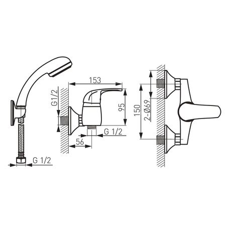 Bateria natryskowa ścienna FERRO VASTO, kolor chrom