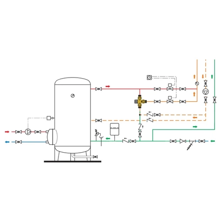 Regulowany termostatyczny zawór mieszający do systemów scentralizowanych. Korpus wykonany ze stopu cynku 3/4'' 35÷65'C