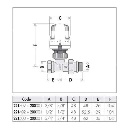 Grzejnikowy zawór termostatyczny prosty do rur stalowych 3/8"