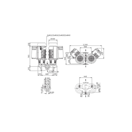 Pompa obiegowa WILO CronoTwin-DL-E 80/170-15/2-S1 typu in-line z silnikiem znormalizowanym 50/60 Hz, moc silnika 15kW 26.8 A 2900 obr/min, wlot Kołnierz DN 80