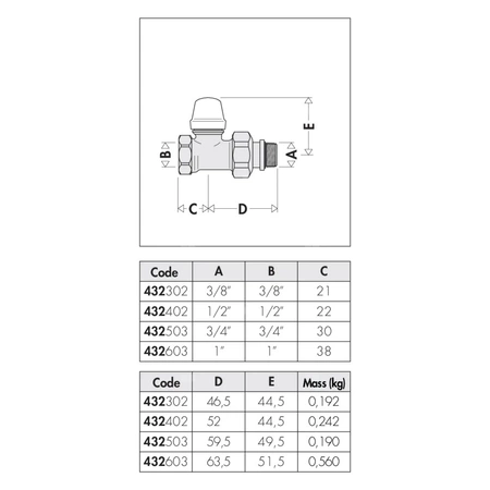 Grzejnikowy zawór odcinający prosty do rur stalowych 1/2"