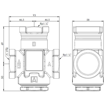 Zawór temp.powrotu kotła ATV 554, DN32, Rp1 1/4", 50°C, Kvs 12 m3/h-AFRISO