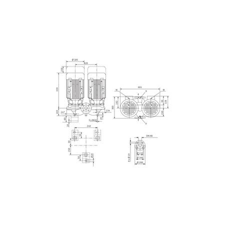 Pompa obiegowa WILO VeroTwin-DPL 80/120-0,55/4 typu in-line z silnikiem znormalizowanym 50 Hz, moc silnika 0.55kW 1.45 A 1450 obr/min, wlot Kołnierz DN 80