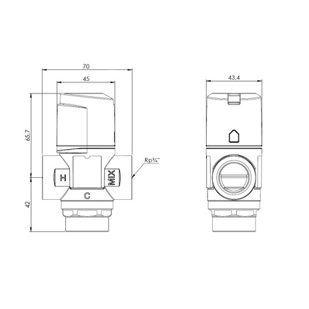 Zawór regulacyjny termostatyczny do wody ciepłej AFRISO ATM 333 mosiądz GW 3/4'', DN 20, zakres temp. 35-60'C, Kvs 1.6 m3/h, maksymalna temperatura 90'C, maksymane ciśnienie 10 bar
