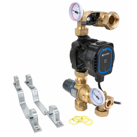 Grupa pompowa AFRISO BTU 502 AP nakrętka x nakrętka 1'' x 1'', z zaworem termostatycznym, z pompą obiegową AFRISO APH 160 15-7/130 mm