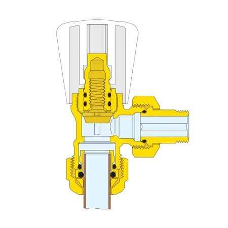 Grzejnikowy ręczny zawór kątowy do rur miedzianych oraz rur z tworzyw sztucznych 1/2"x 3/4"
