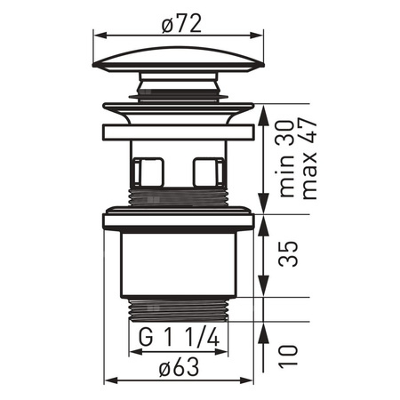 Zawór spustowy do umywalek z przelewem, polipropylen, korek ceramiczny, biały