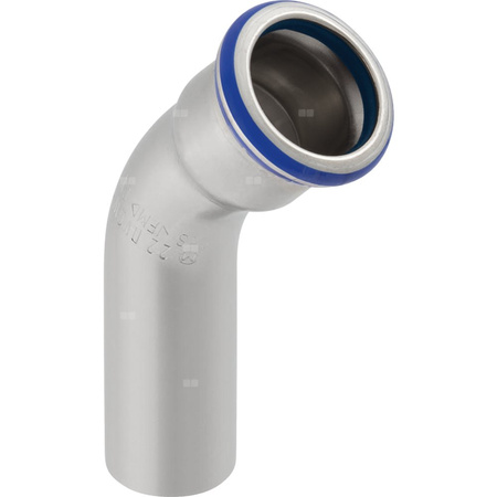Kolano 45' GEBERIT Mapress Edelstahl FKM, stal nierdzewna / stal nierdzewna, 76.1 mm, DN 65 x 76.1 mm x DN 65 (końcówka wsuwana x mufa zaprasowywana) z uszczelką