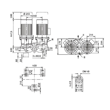 Pompa obiegowa WILO CronoTwin-DL 40/140-2,2/2-S1 typu in-line z silnikiem znormalizowanym 50 Hz, moc silnika 2.2kW 4.5 A 2900 obr/min, wlot Kołnierz DN 40