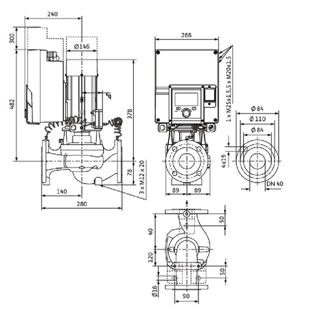 Pompa obiegowa WILO Stratos GIGA 2.0-I 40/1-31/2,2-R1 typu in-line z silnikiem znormalizowanym 50/60 Hz, moc silnika 2.1kW 3.8 A 4040 obr/min, wlot Kołnierz DN 40