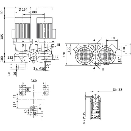 Pompa obiegowa WILO CronoTwin-DL 32/140-0,25/4 typu in-line z silnikiem znormalizowanym 50 Hz, moc silnika 0.25kW 0.69 A 1450 obr/min, wlot Kołnierz DN 32