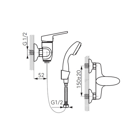 Bateria natryskowa ścienna FERRO SMILE, kolor chrom