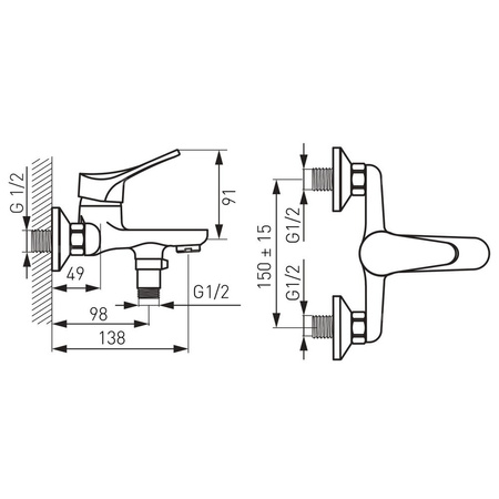 Bateria wannowa ścienna FERRO STILLO, kolor chrom