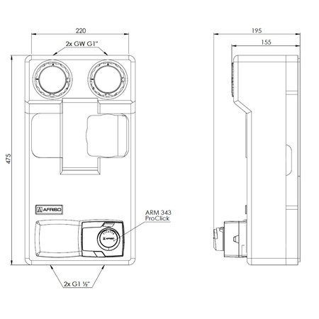 Grupa pompowa AFRISO PrimoTherm 180-2 DN 25 3-WM-SM Vario GZ x GW 1 1/2'' x 1'', z zaworem mieszającym, z izolacją, z siłownikiem arm 343 proclick