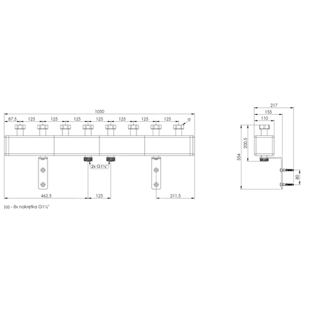 Rozdzielacz do instalacji c.o. AFRISO KSV 125-4 GZ 1 1/2'', 4-obieg. Nakrętka 1 1/2'', max. 70 kW