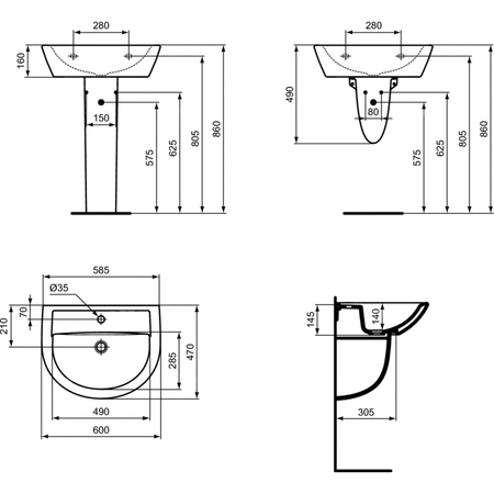EUROVIT Umywalka 60cm B/P