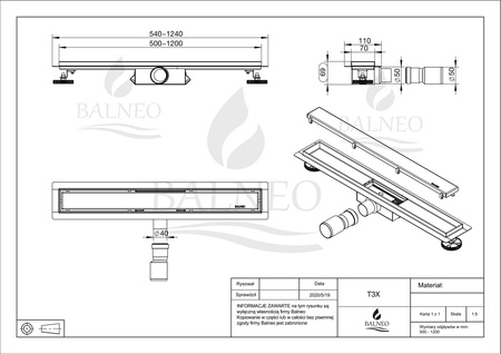 Odpływ liniowy dwustron. DUPLEX L-90 NEXT BLACK (BLK90N) - BALNEO