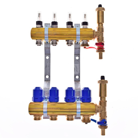 Rozdzielacz do ogrzewania podłogowego QIK Optimo MAGNET STD III - RMSZT-1-50-M 11-obieg. mosiądz GW 1'' x GZ 3/4'' + przepływomierz