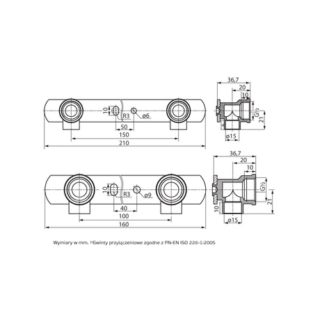 5119 O15xG1/2x100 PN16 Łączniki instalacyjne O15xG1/2 końcówki do kapilarnego lutowania miękkiego EN 1254-1, EN 1254-4