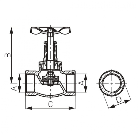 Zawór wodny FERRO Zaporowy prosty grzybkowy, żeliwo GW 1/2'' x GW 1/2''