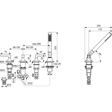 JOY NEO Bateria wannowo-natryskowa 4ot. LEVER CHR