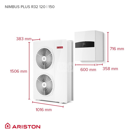 Pakiet - Pompa ciepła powietrzna powietrze-woda monoblok ARISTON NIMBUS PLUS M NET R32 9.5 kW 400 V + Moduł naścienny Sensys HD z łącznością Wi-FI