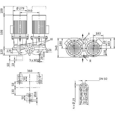 Pompa obiegowa WILO CronoTwin-DL 50/170-5,5/2-S1 typu in-line z silnikiem znormalizowanym 50 Hz, moc silnika 5.5kW 9.9 A 2900 obr/min, wlot Kołnierz DN 50