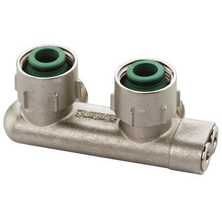 Moduł przyłączeniowy kątowy FLAMCO MEIBES mosiądz (niklowanie) 3/4'' GW x 3/4'' Eurokonus, rozstaw 50 mm do grzejników