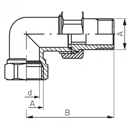 Śrubunek kątowy z uszczelką 90' FERRO, mosiądz (chrom), 1'' (GW x GZ)