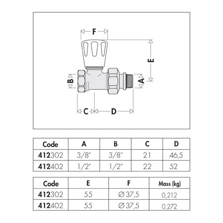 Grzejnikowy ręczny zawór prosty do rur stalowych 1/2"