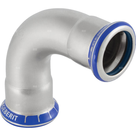 Kolano 90' GEBERIT Mapress Edelstahl FKM, stal nierdzewna / stal nierdzewna, 88.9 mm, DN 80 x 88.9 mm x DN 80 (mufa zaprasowywana x mufa zaprasowywana), (głębokość: 125 mm) z uszczelką
