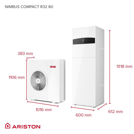 Pakiet - Pompa ciepła powietrze-woda split ARISTON NIMBUS COMPACT S NET R32 7.4 kW 400 V + Moduł naścienny SENSYS HD + Moduł komunikacji internetowej (aplikacja Ariston Net)