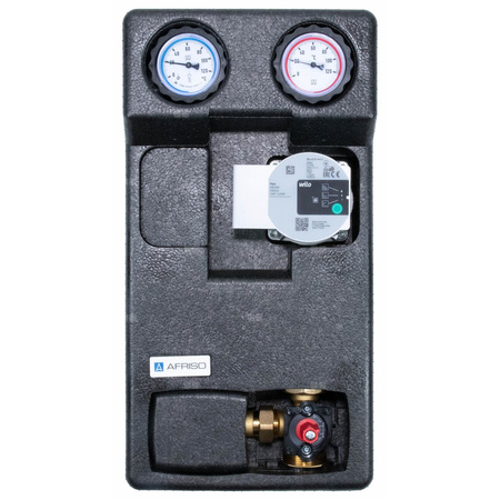 Grupa pompowa AFRISO PrimoTherm 180-2 DN 25 WP 3-WM-SM Vario GZ x GW 1 1/2'' x 1'', z zaworem mieszającym, z izolacją, z pompą obiegową Wilo Para SC 25/6, z siłownikiem arm 343 proclick