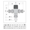 Regulowany termostatyczny zawór mieszający z zaworami zwrotnymi, filtrami na wlotach i złączkami zaciskowymi O 15 30-65 st. C