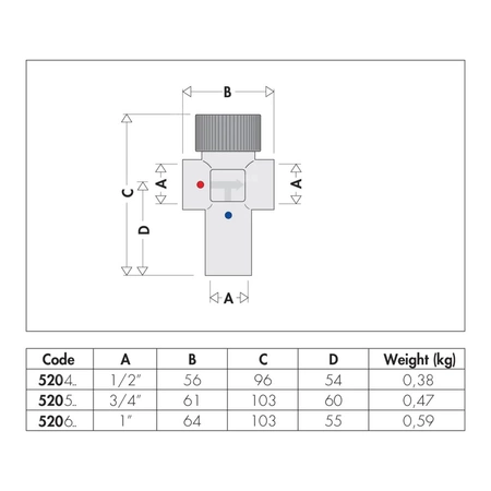 Regulowany termostatyczny zawór mieszający 1/2" 40÷60 st. C